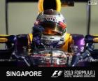 Sebastian Vettel, 2013 Singapur Grand Prix zaferi kutluyor